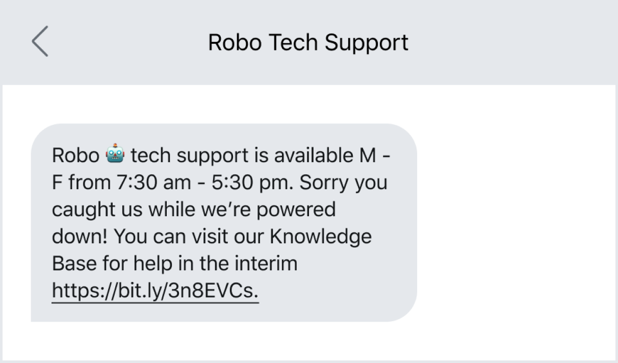 Text example of an automated self-service tool suggestion