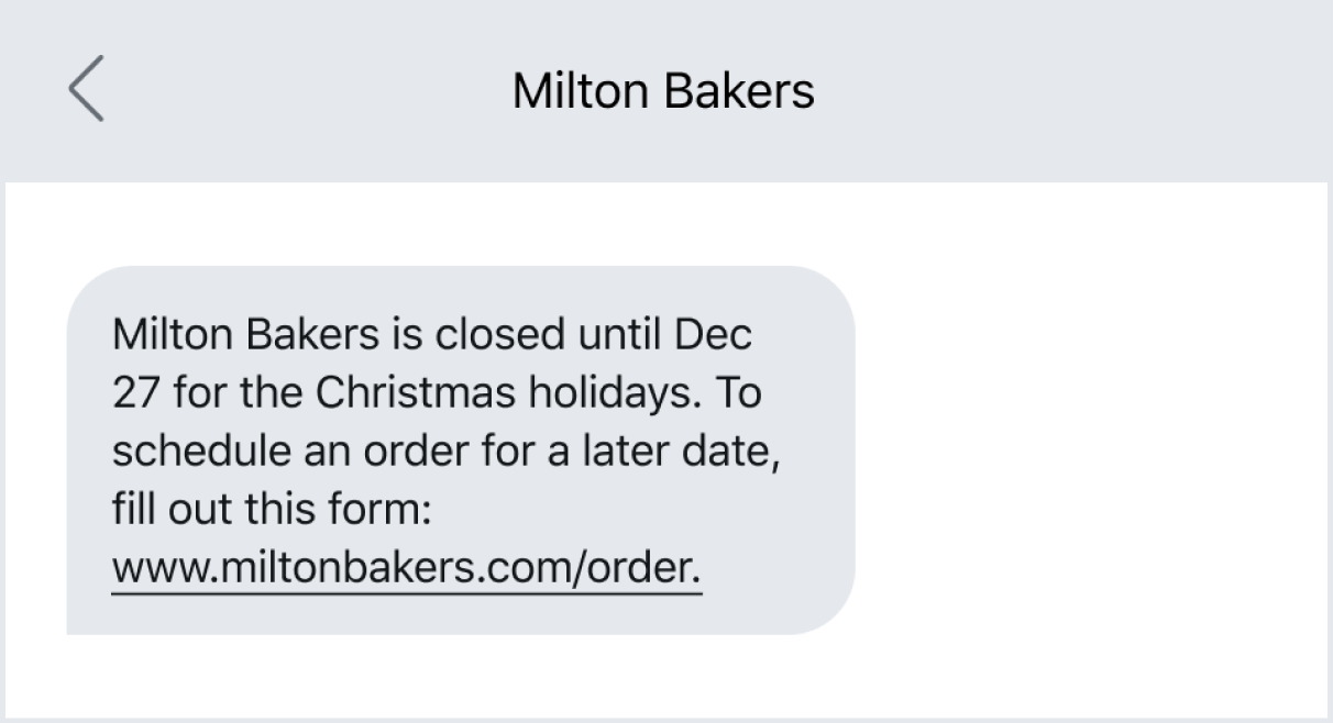Automated text example sending customers to a lead or order form