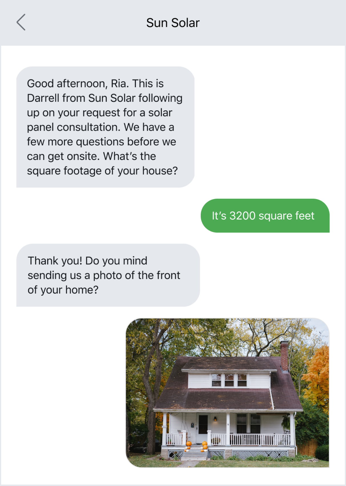 Text message example of an ongoing two-way conversation with a customer