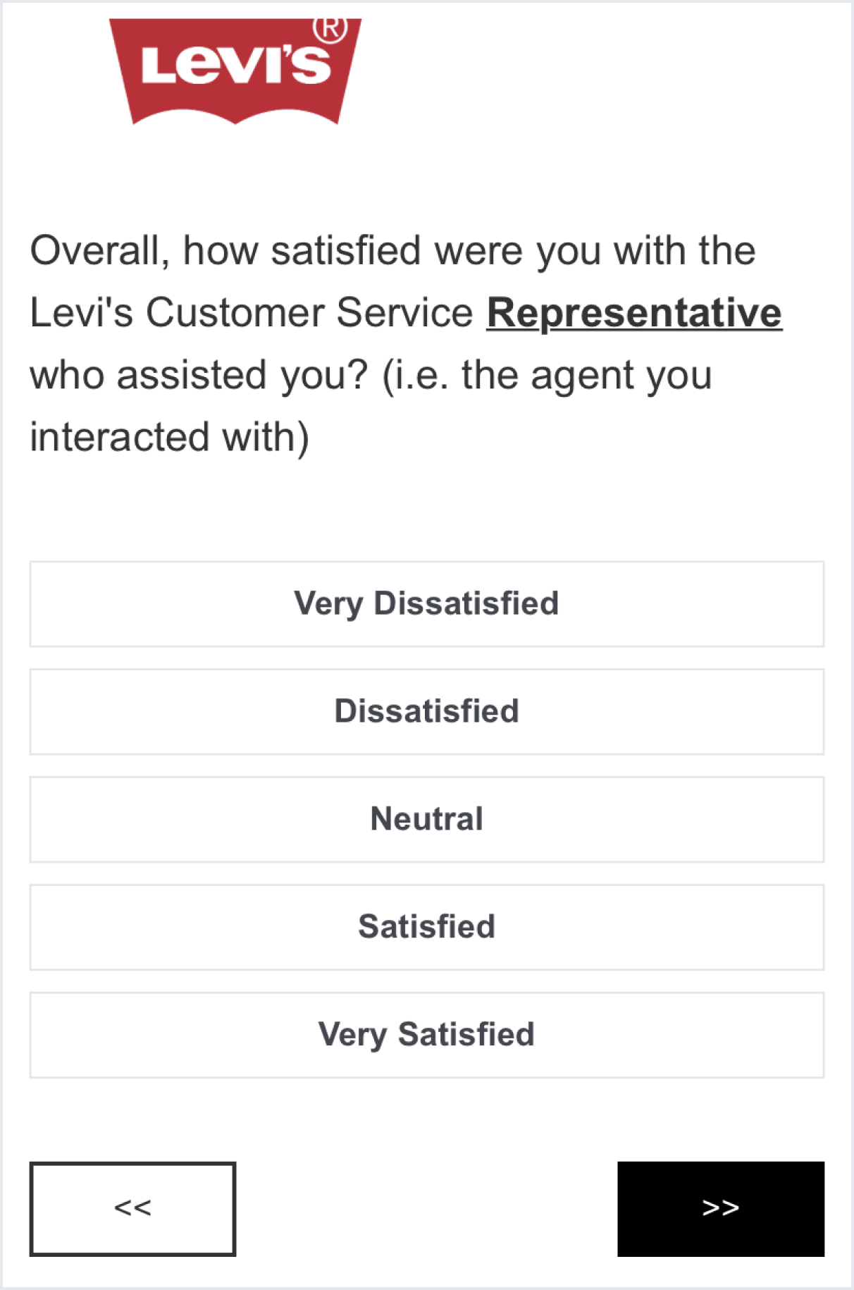 Levi's CSAT survey example
