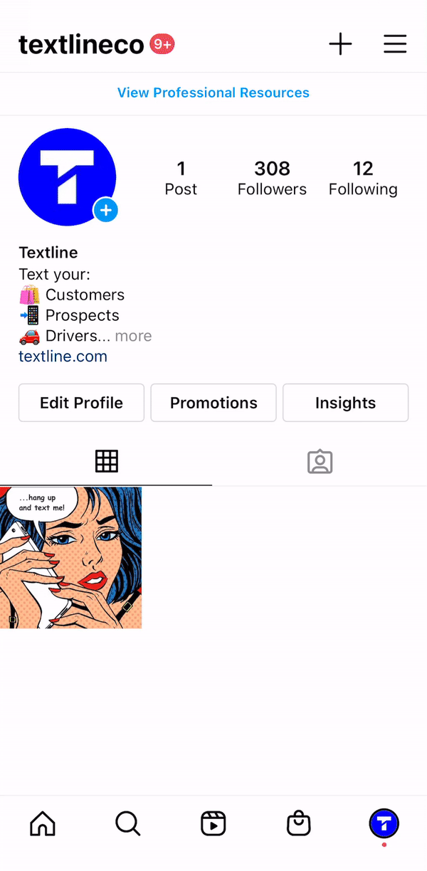 Gif showing how to add your texting number to your Instagram