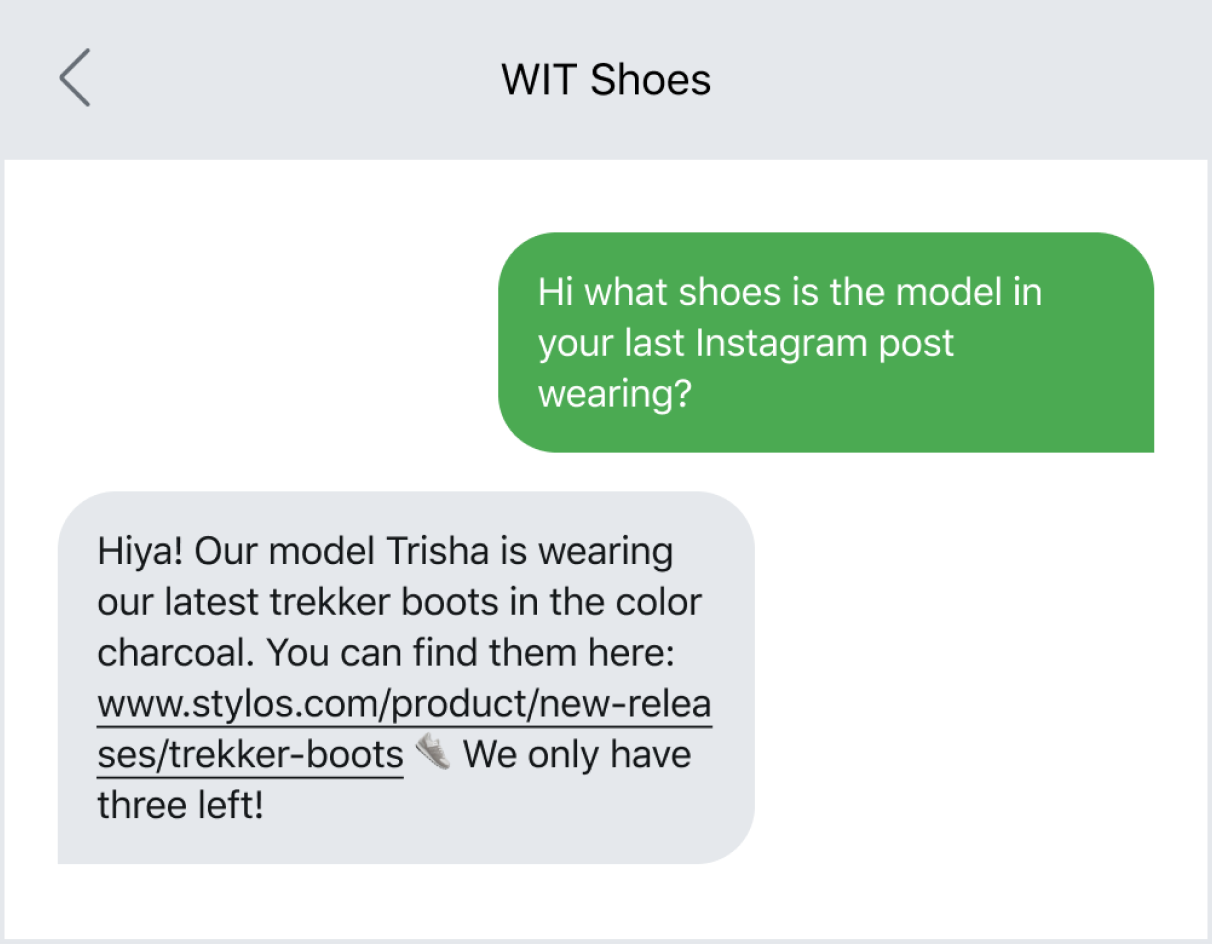 Text message example of sending someone to a link destination
