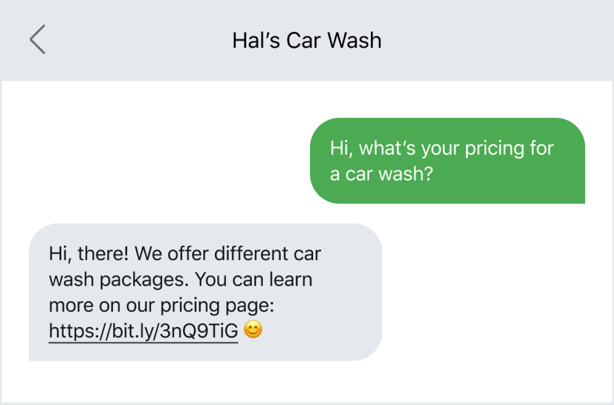 Text message example of sending someone to a link destination