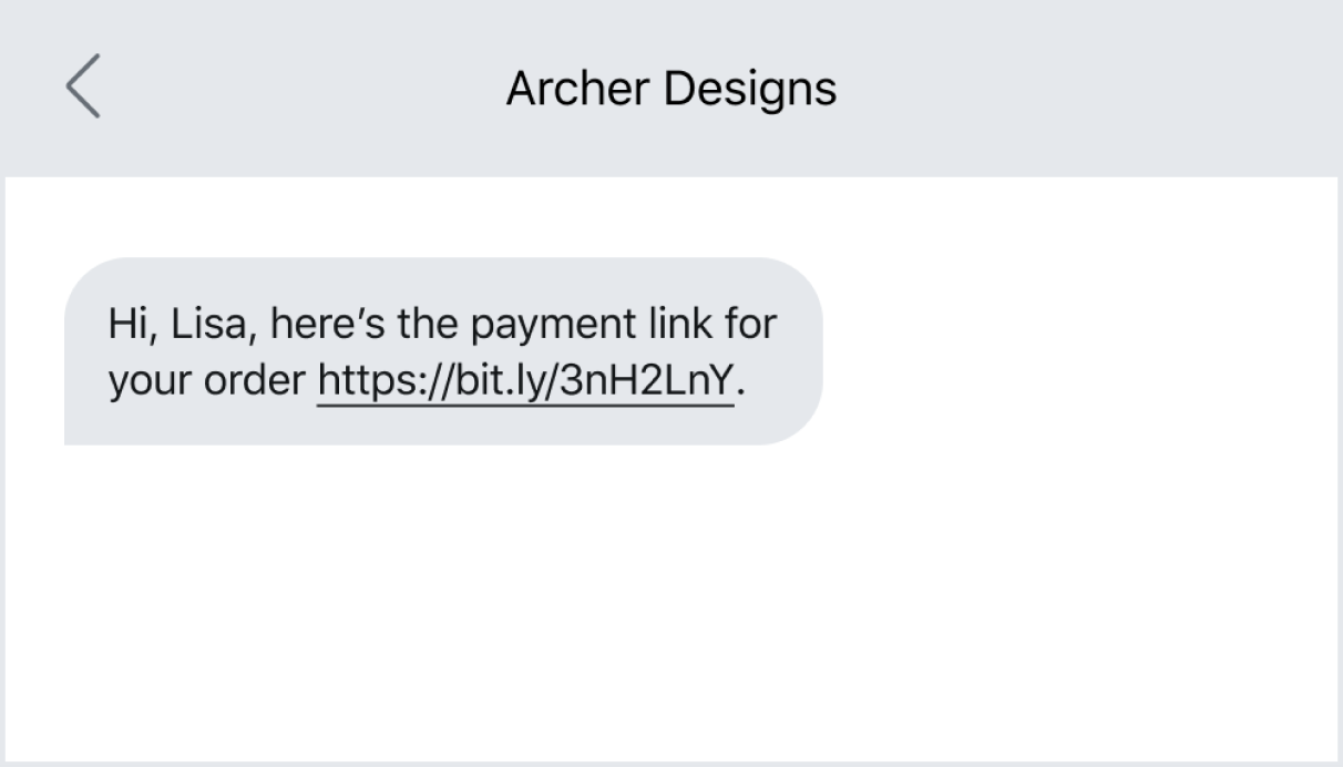 Text message example of sending a link to complete an action in front of you