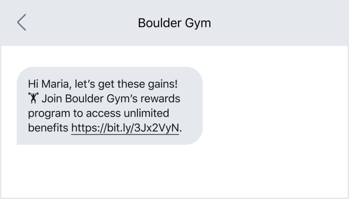 Text message example of sending a link to complete an action in front of you