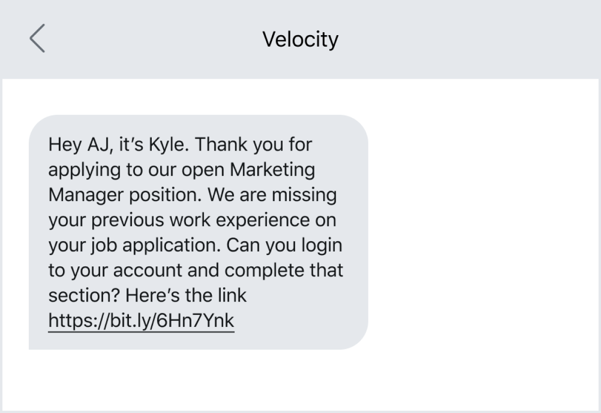 Text message example of sending a follow-up with a link