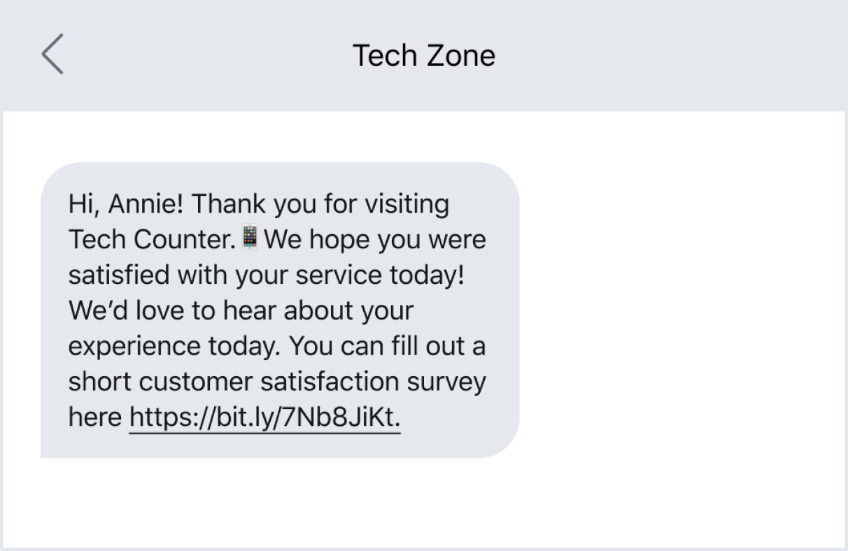 Example of sending a follow-up text to send survey links