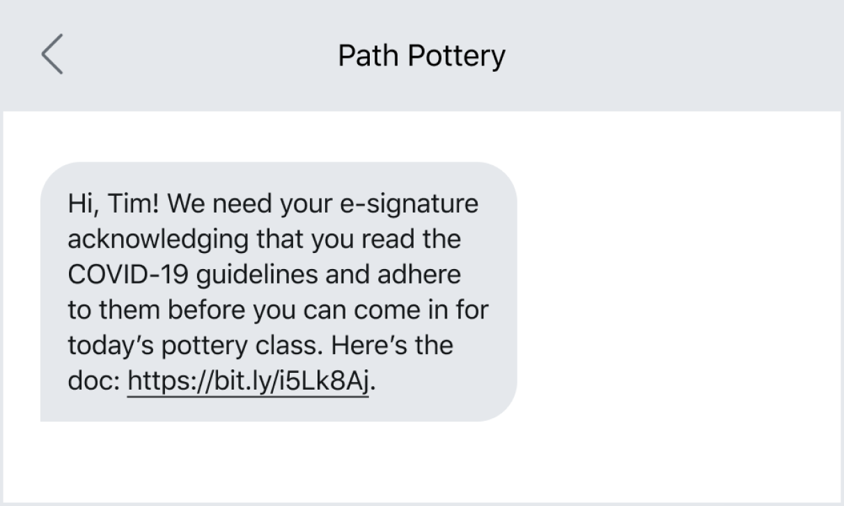 Example of texting a CTA link follow-up during the sales process