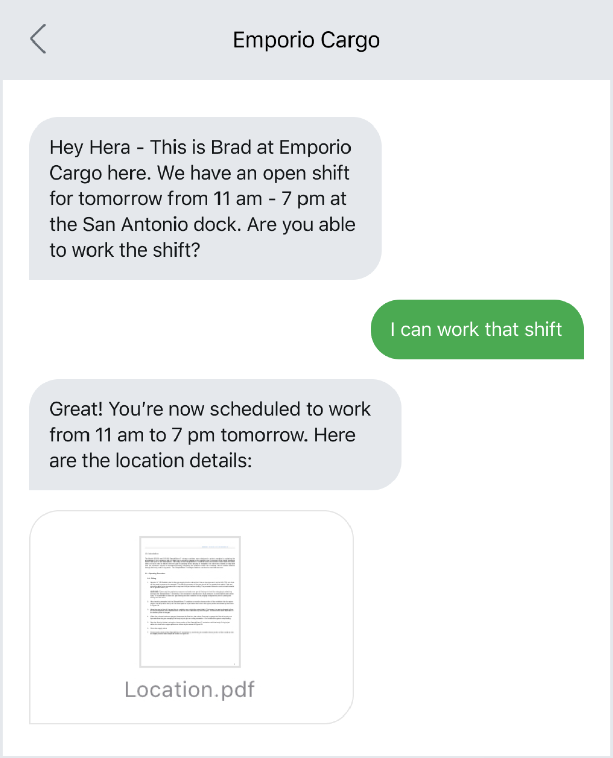 Example of sending out a last-minute text to fill a shift