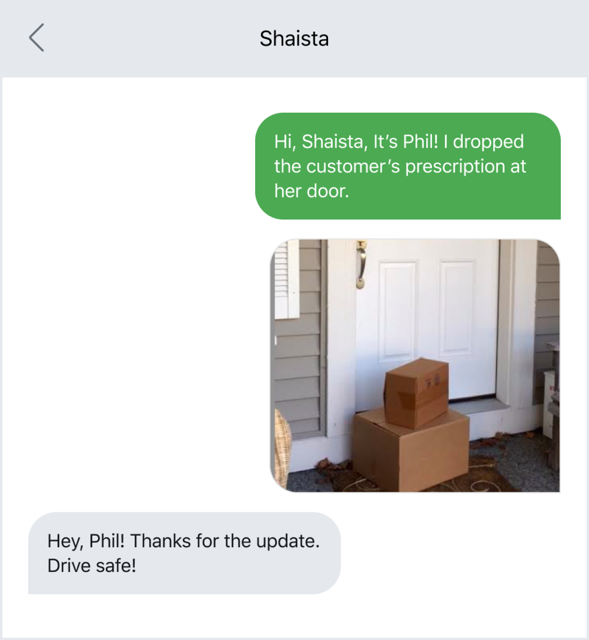Texting a photo of a delivery to prevent theft