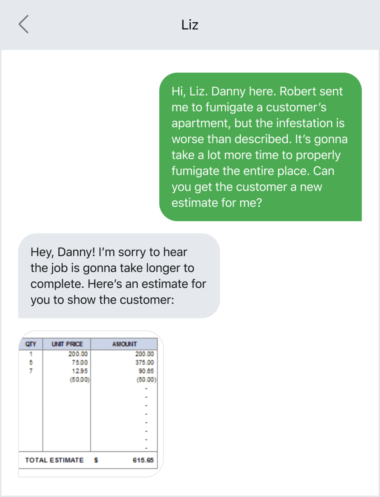 Example of resolving a problem on the job via text