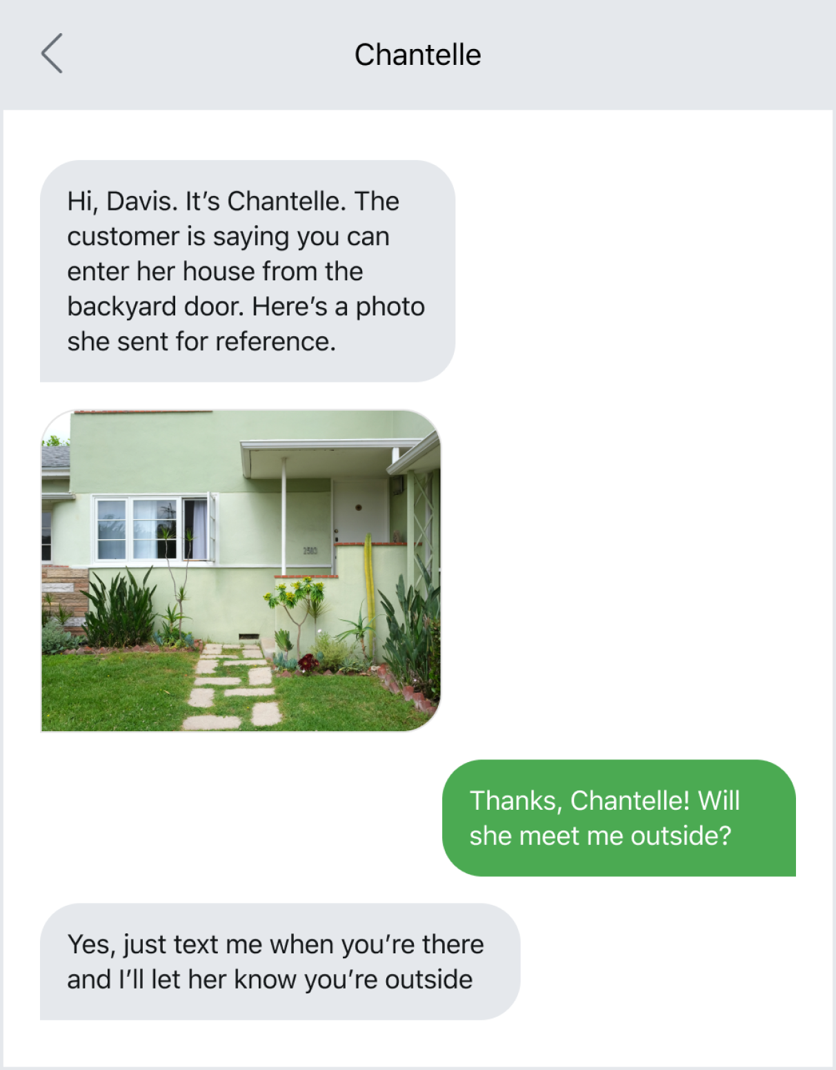 Example of sending location details with pictures via text
