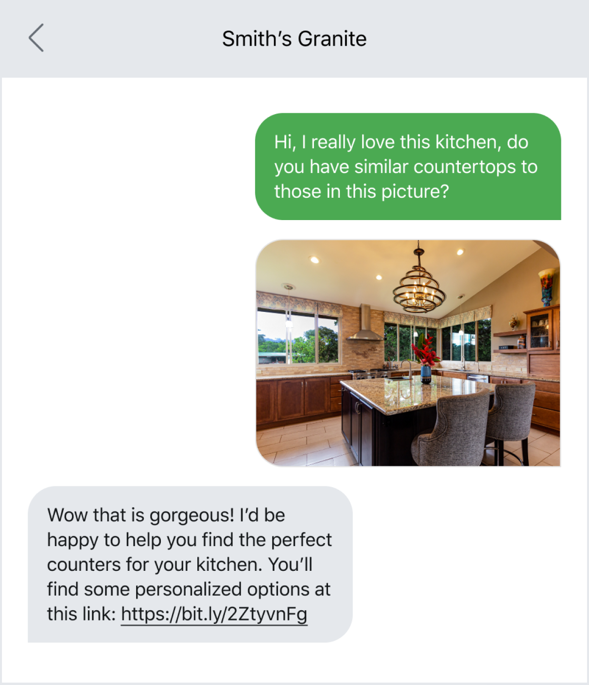 Text message example of personalizing the customer experience