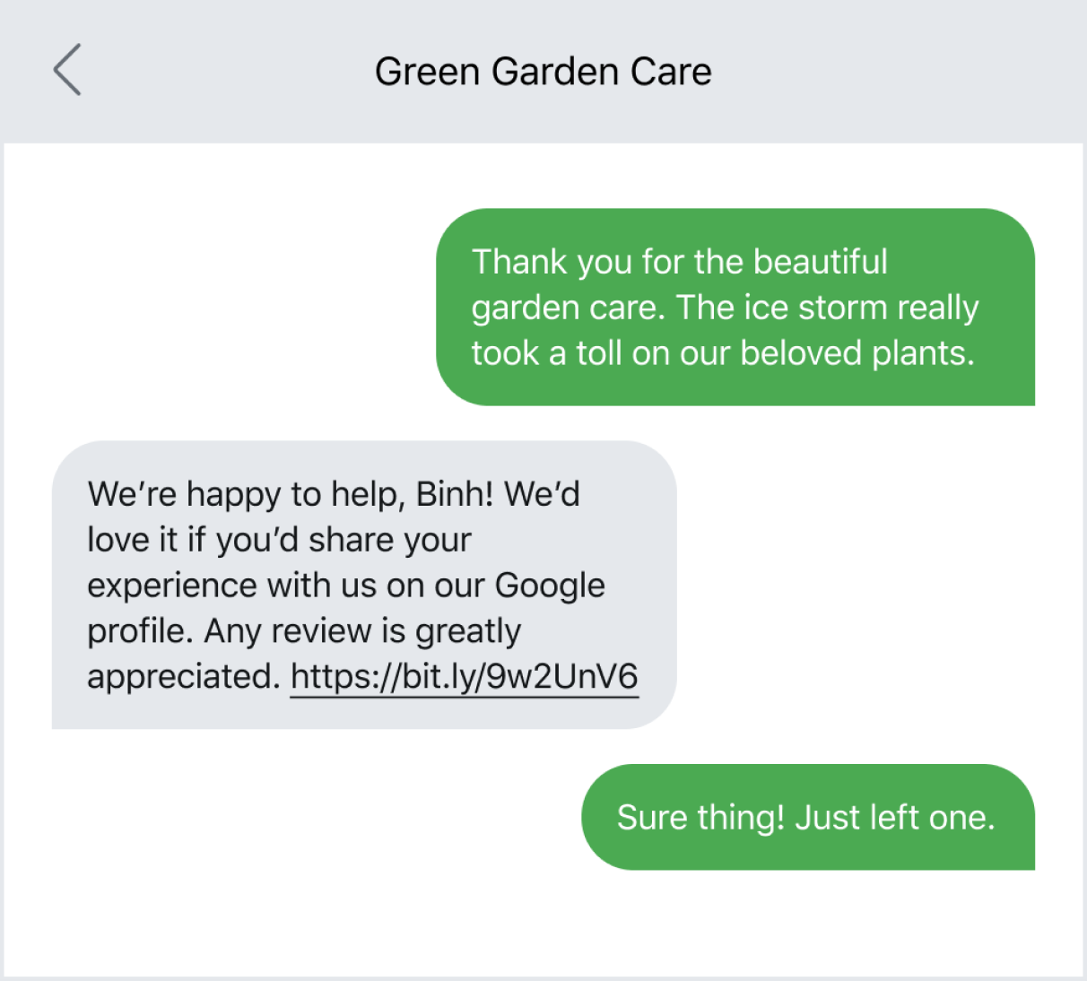 Example of a customer reaching out first so you can ask them on the spot for a review