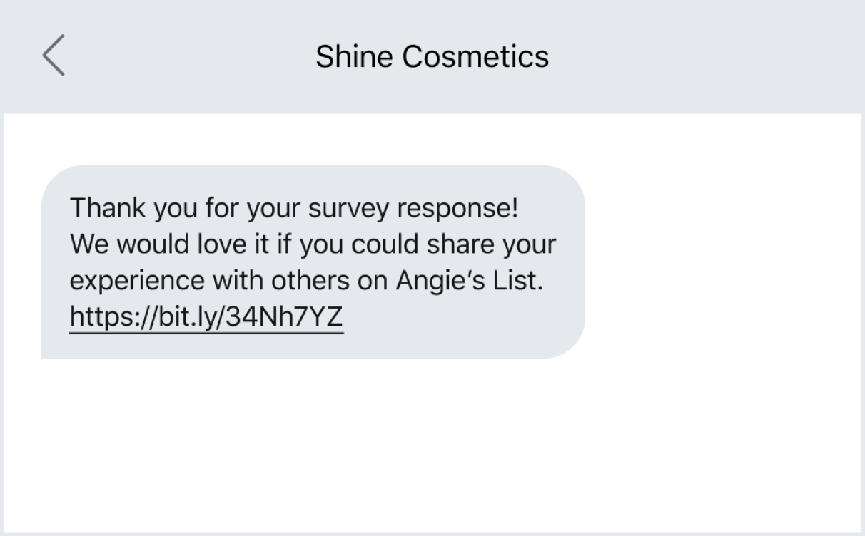 Example of sending a customer a short survey via text