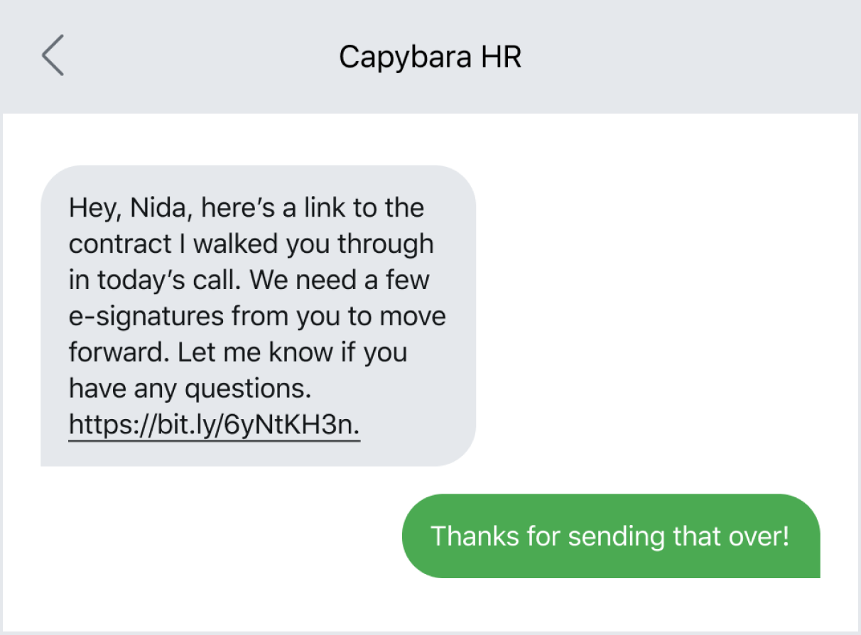 Final sales negotiation via text message, including sending links
