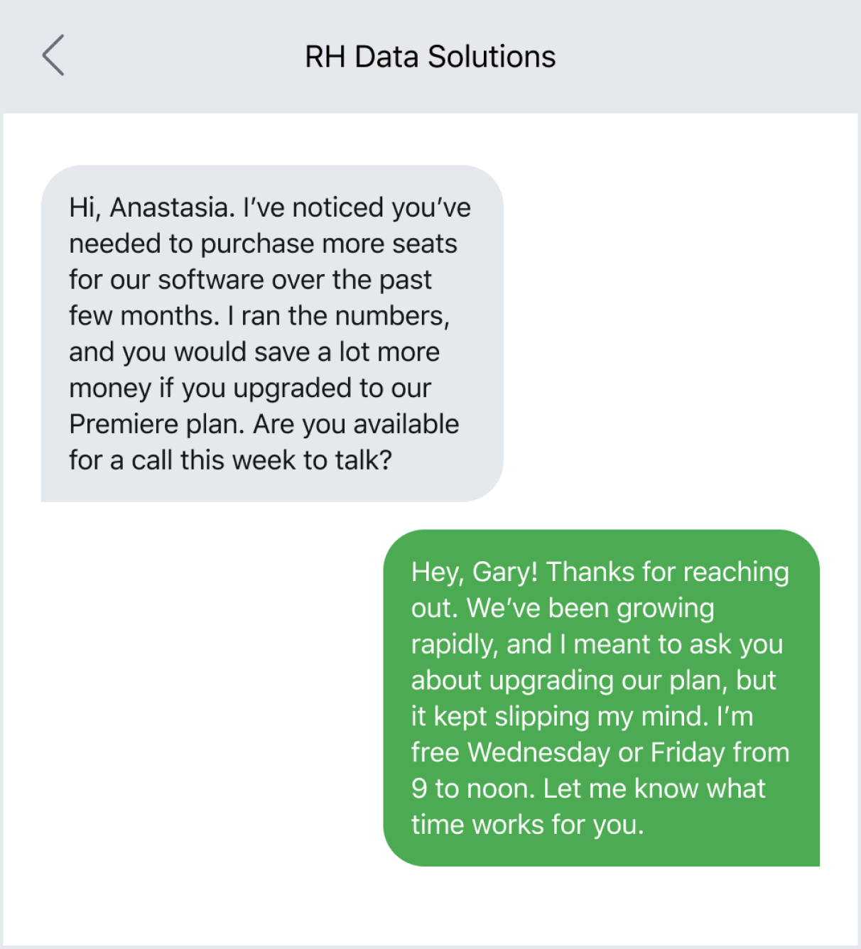 Proactively reaching out to a sales contact via text