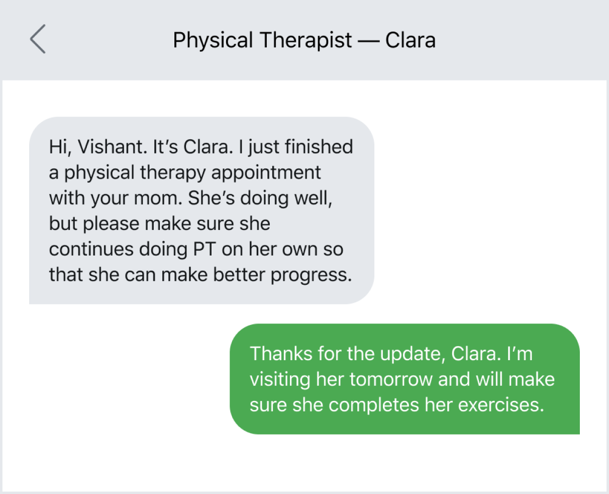 Home health agent sending real-time updates via text