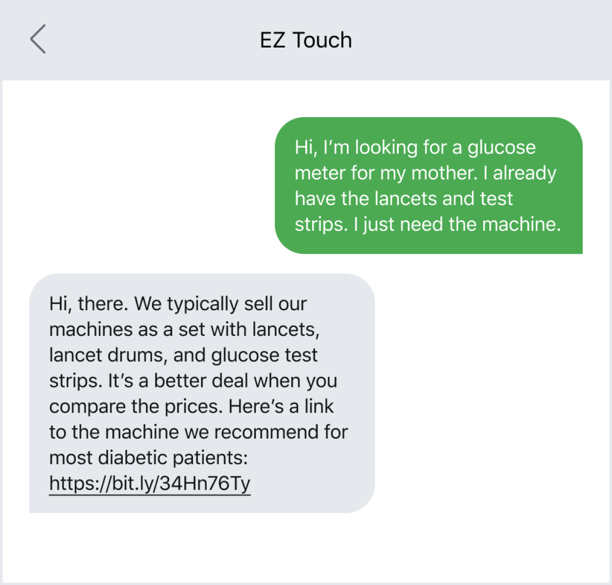 Example of providing customer support via text message