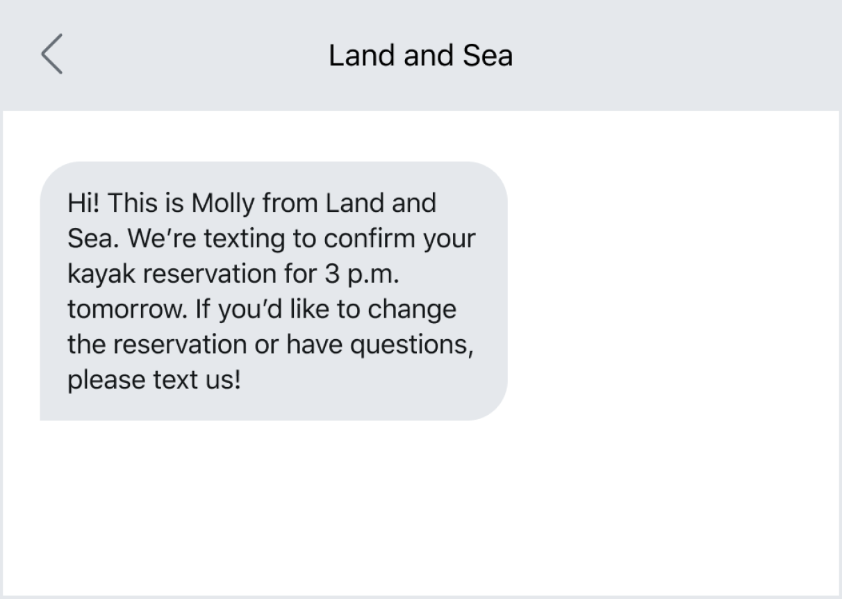 Text example letting a customer know they can text your business