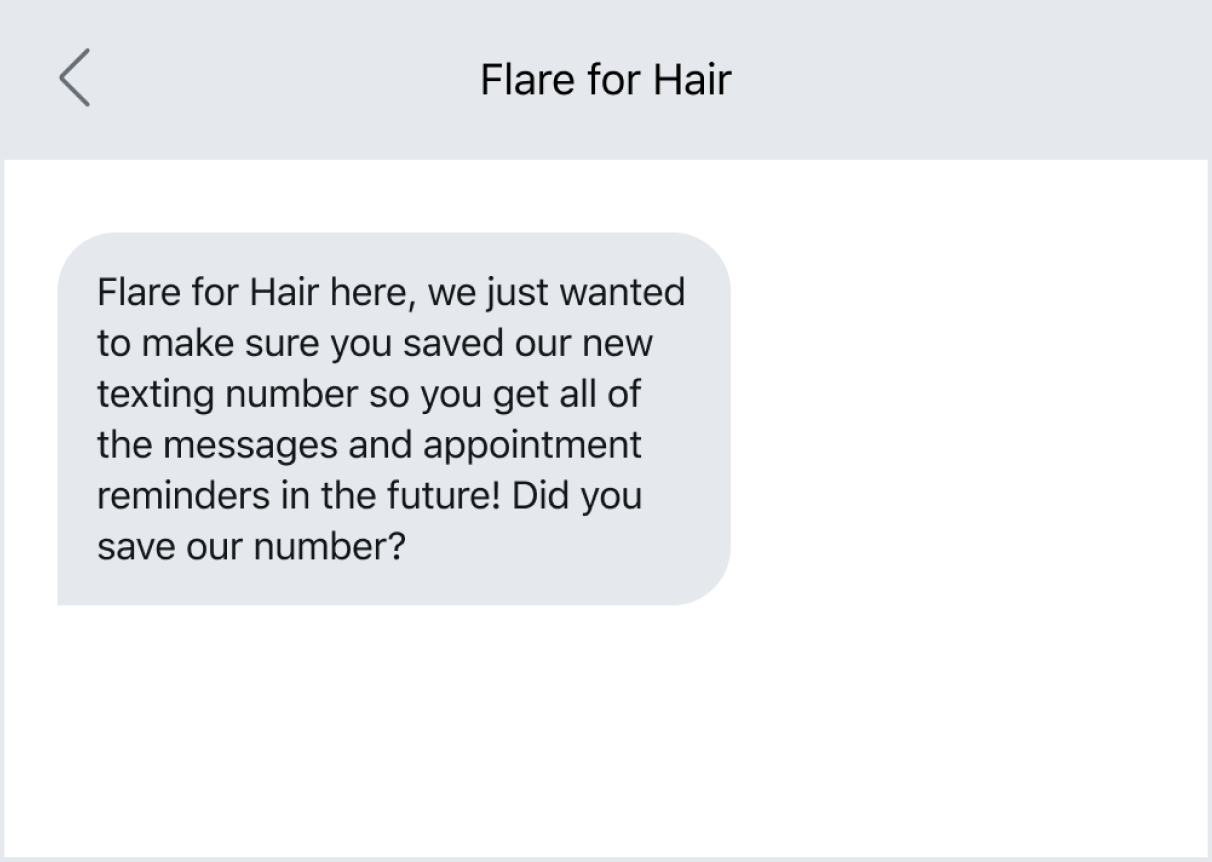 Reminding a customer to save your business number via text