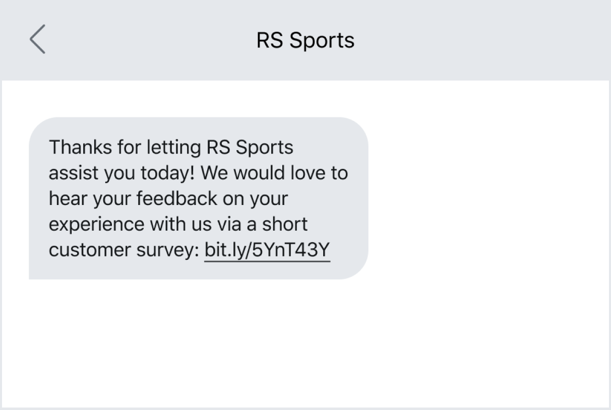 Example of sending a customer feedback survey via text