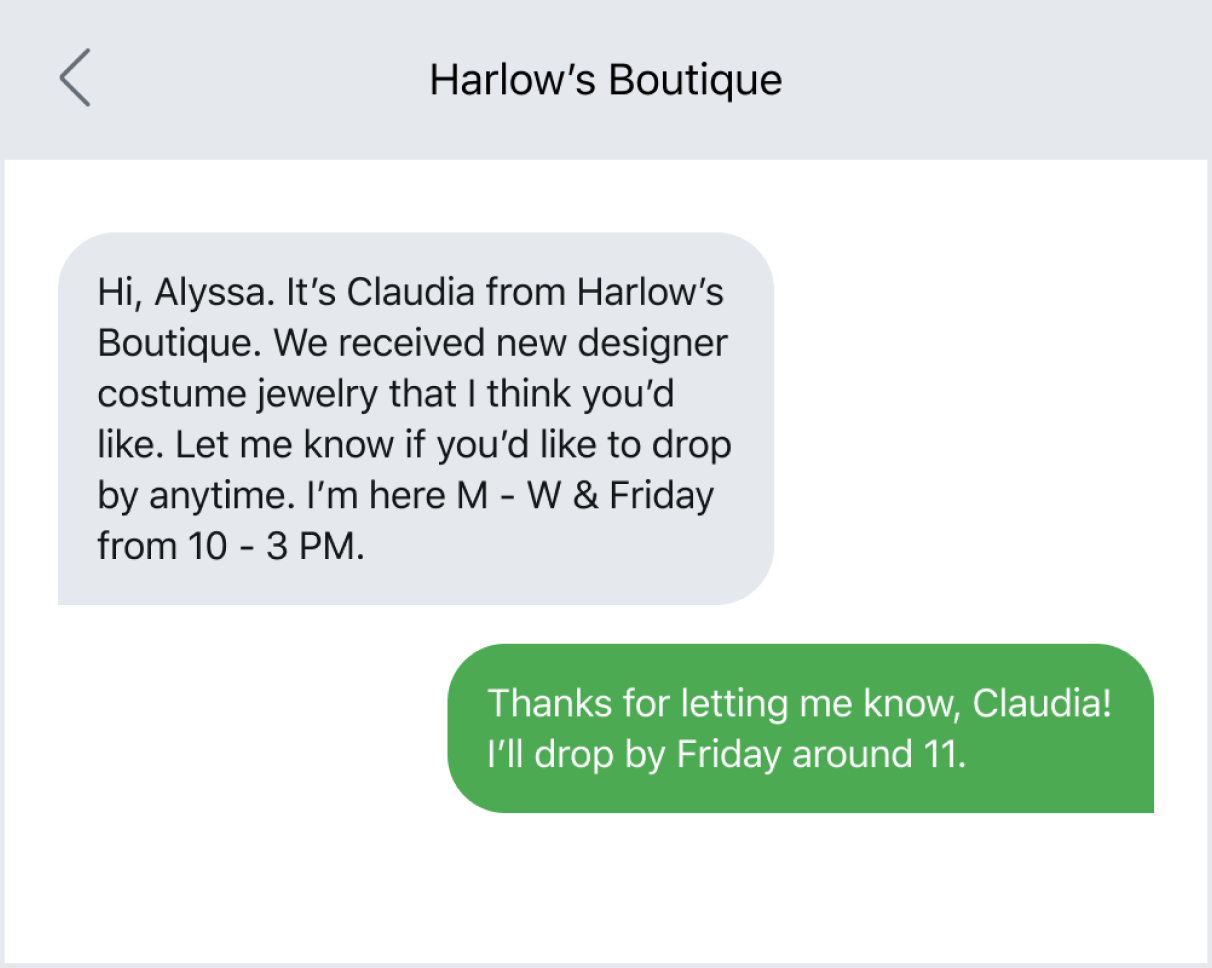Example of concierge service via text