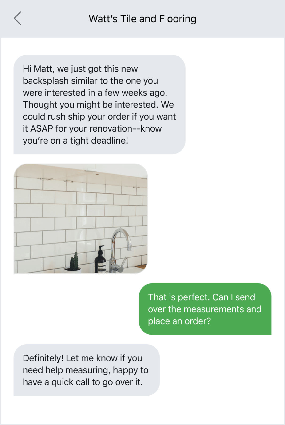 Example of creating a personalized shopping experience via text