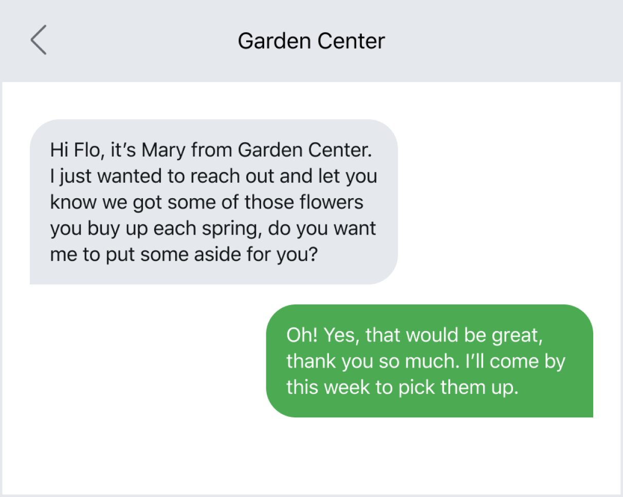 Example of being proactive with a customer via text