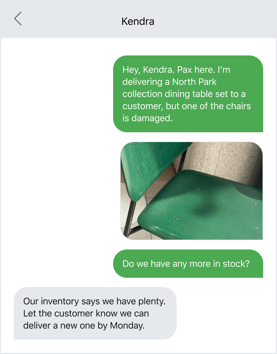 Example of texting to communicate about a damaged product