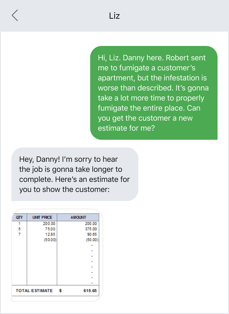 Example of resolving a problem on the job via text