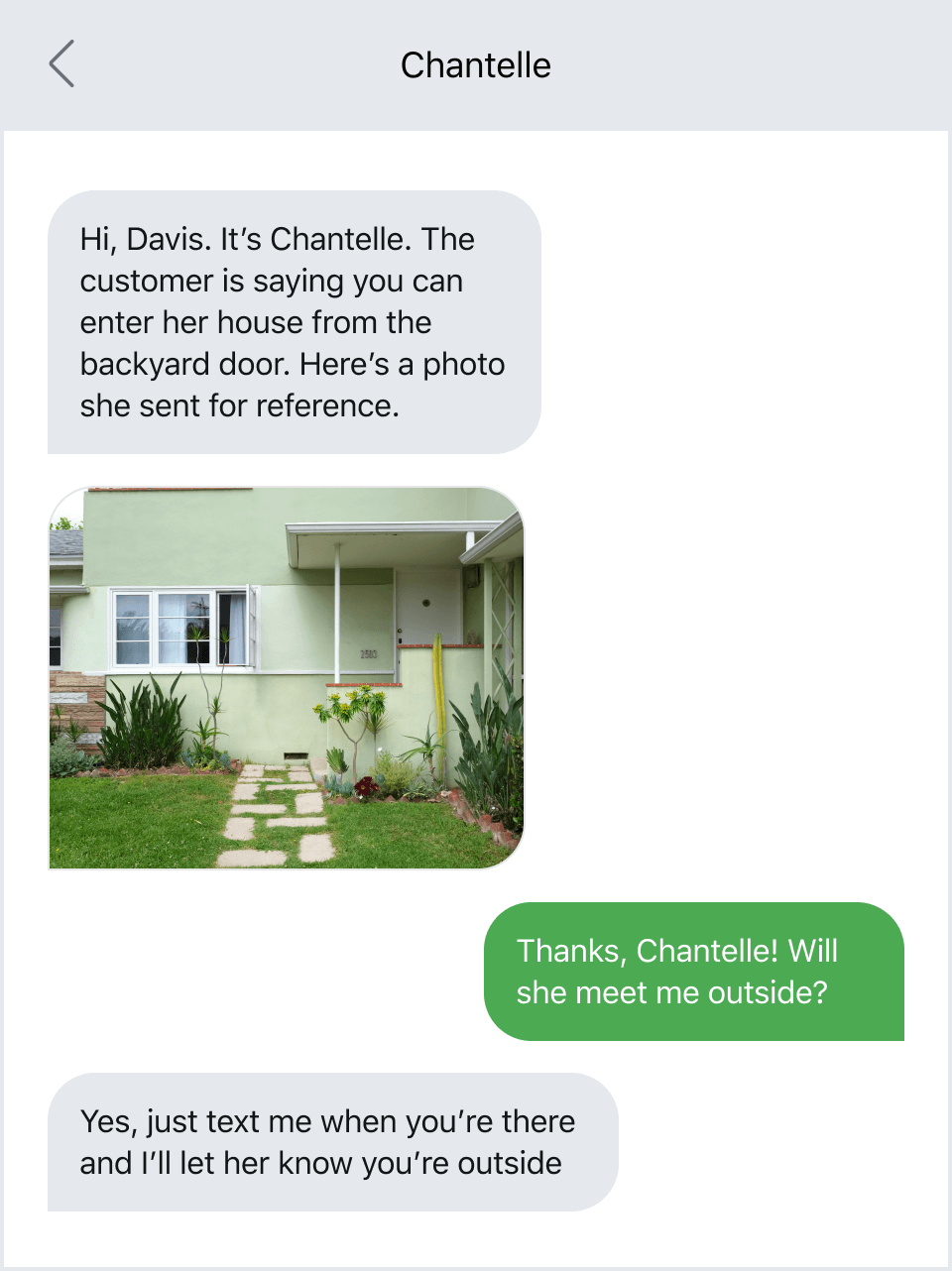 Example of sending location details with pictures via text