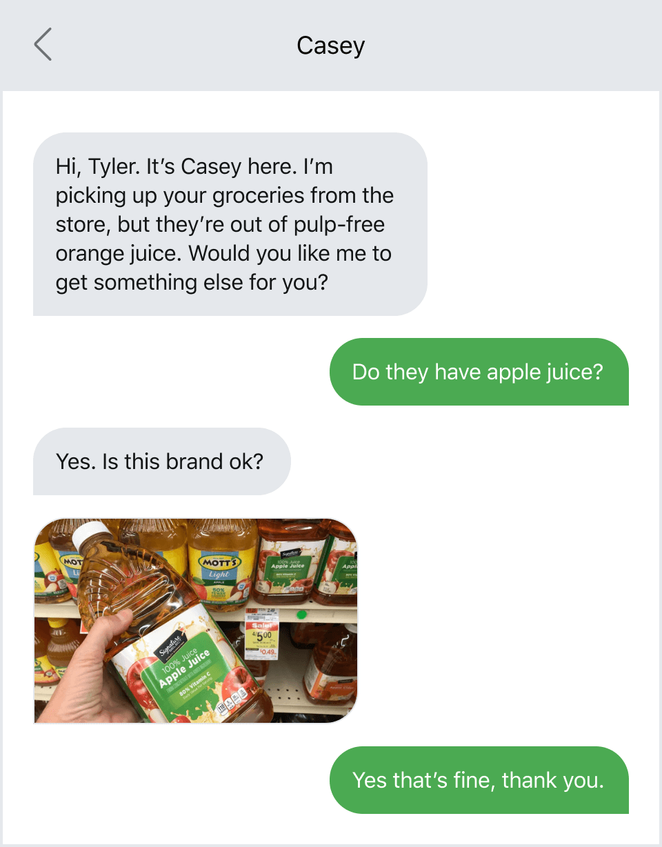 Updating a patient on their order via text message