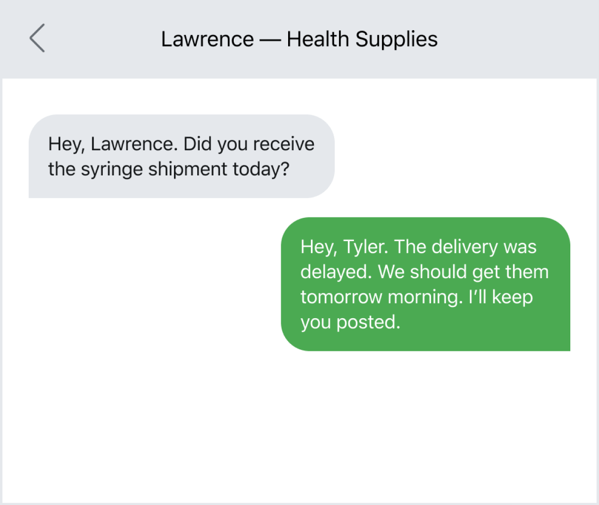 Text example of giving an operational status update