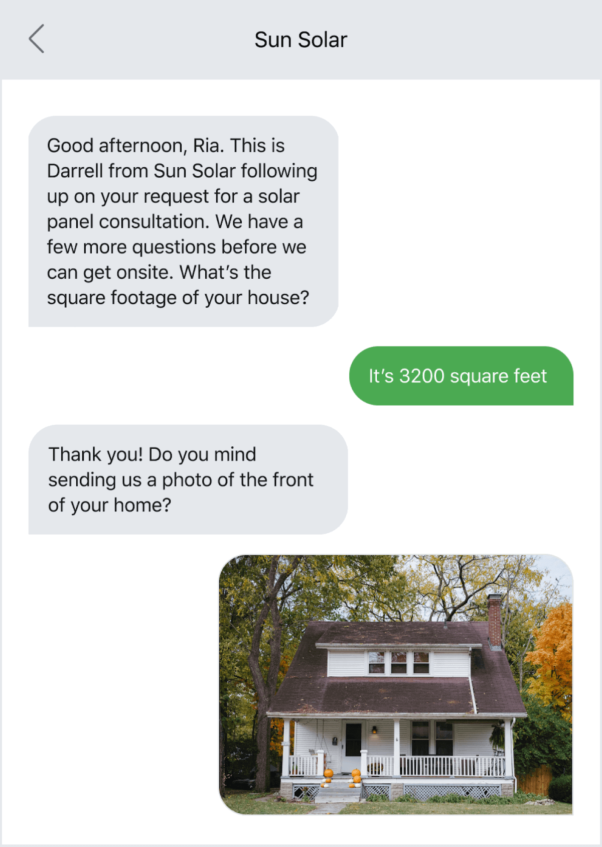 Text message example of an ongoing two-way conversation with a customer