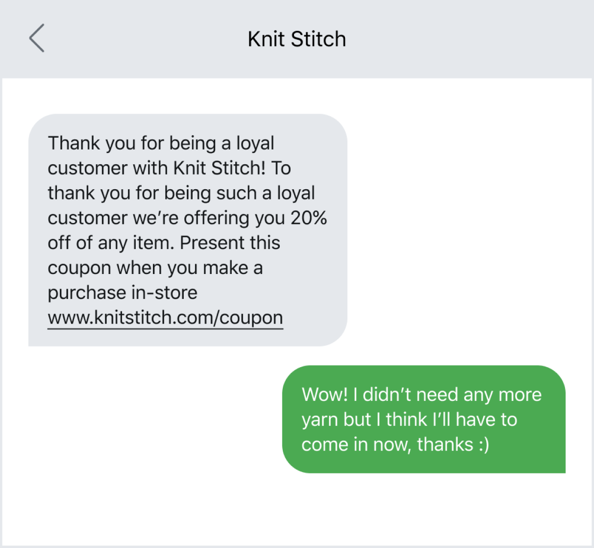 Example of texting customers a loyalty discount