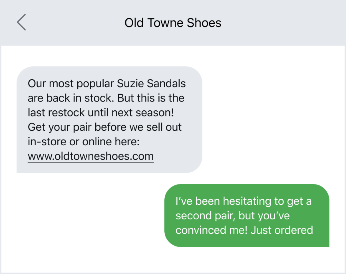 Texting customers about a restocked item