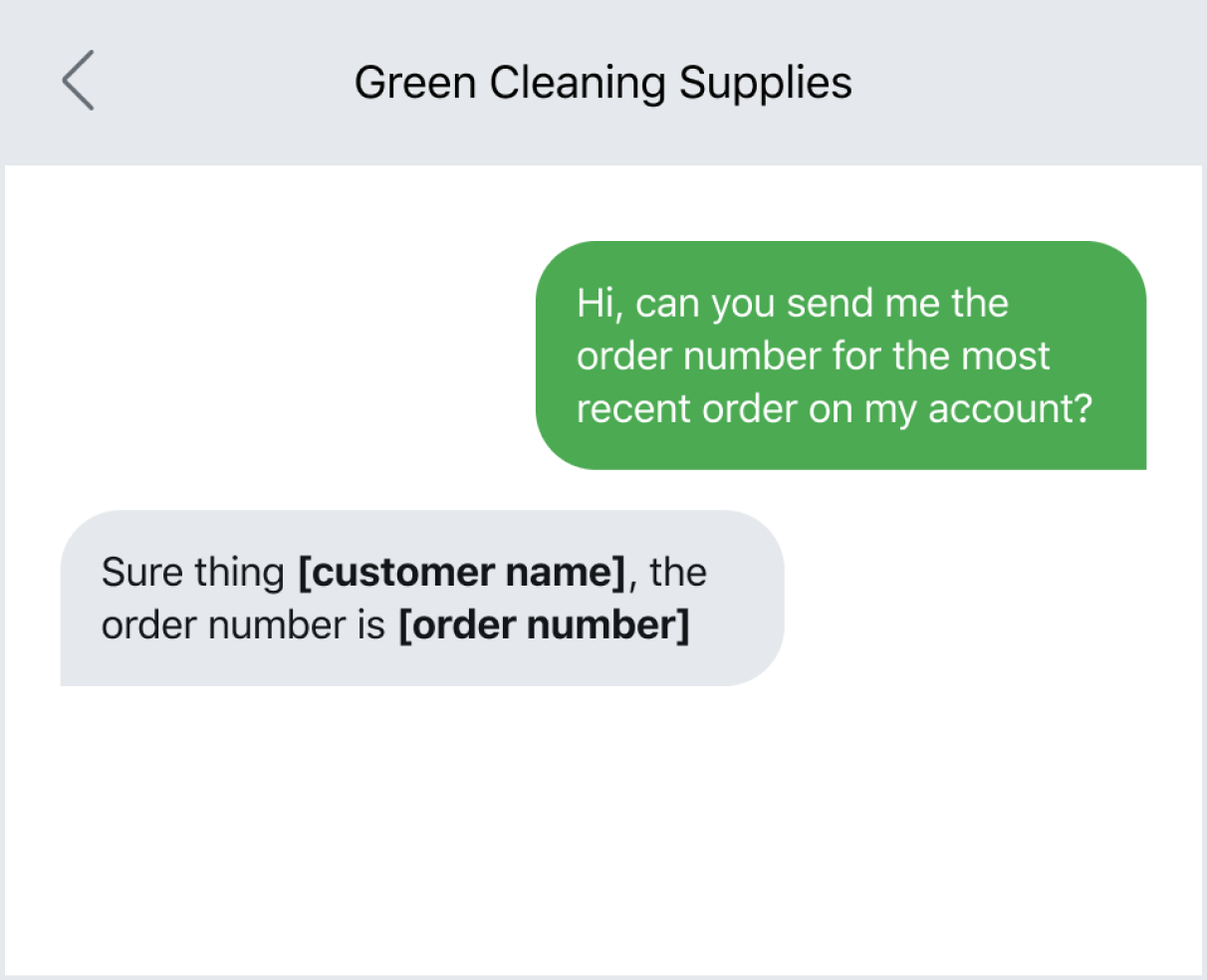 Customer service SMS template for requesting an order number