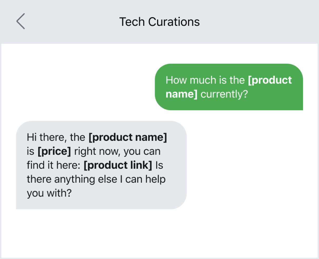 SMS template for a customer's price question