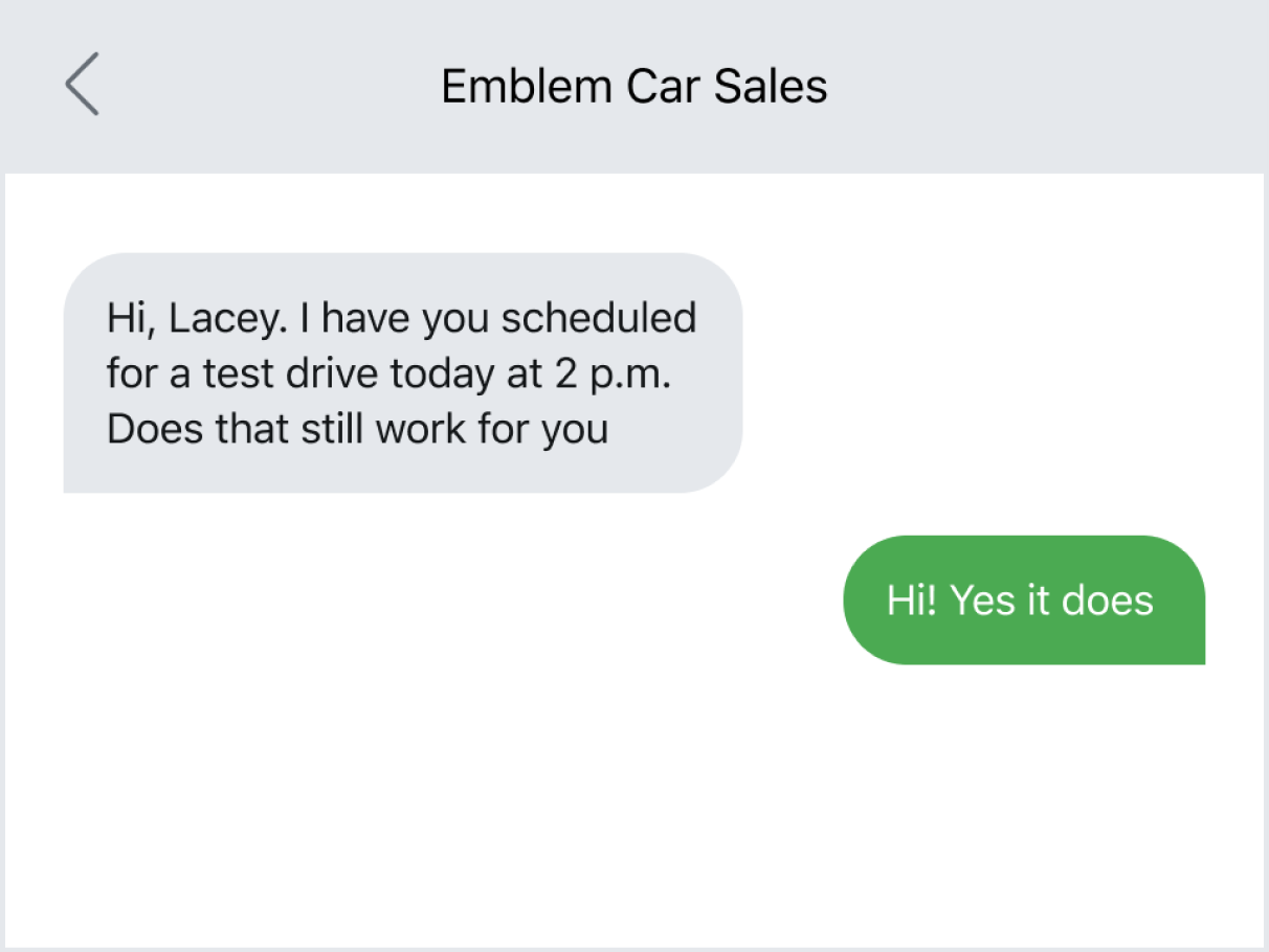 Sending a reminder text for a test drive