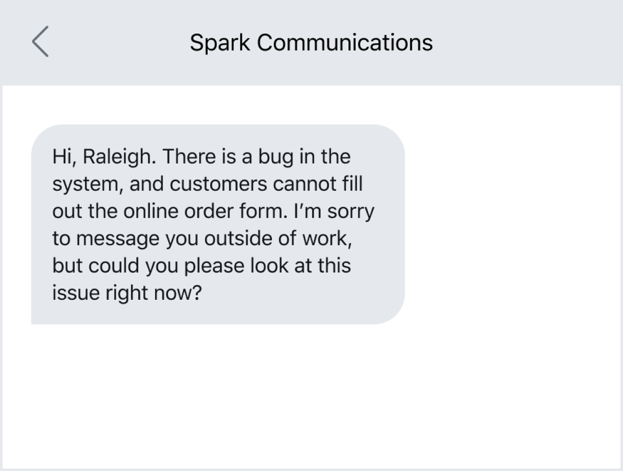 Example of texting an employee when you want an action taken