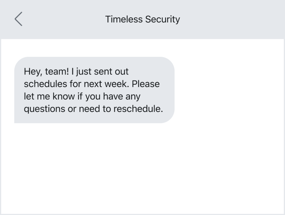 Example of texting an employee without a required action