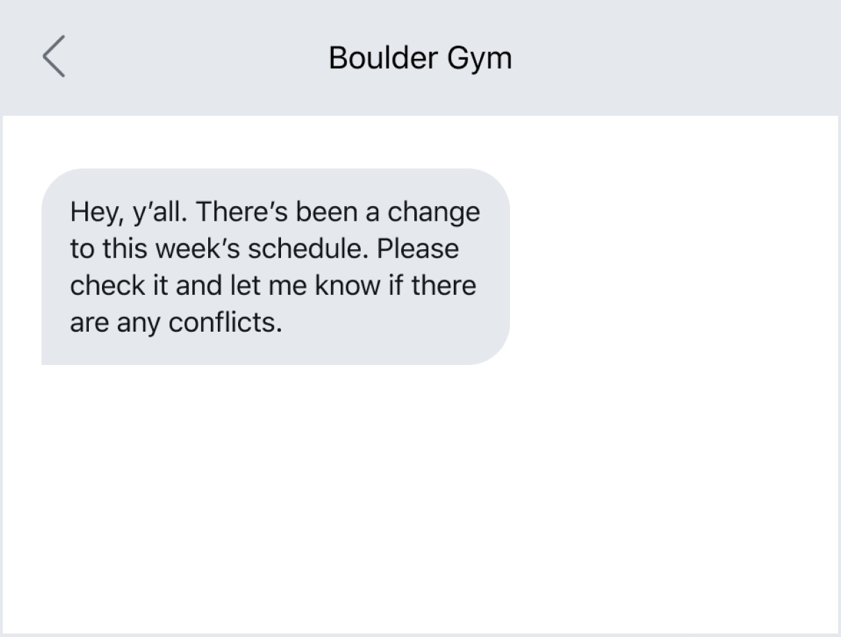 Text message example of sharing an update with employees