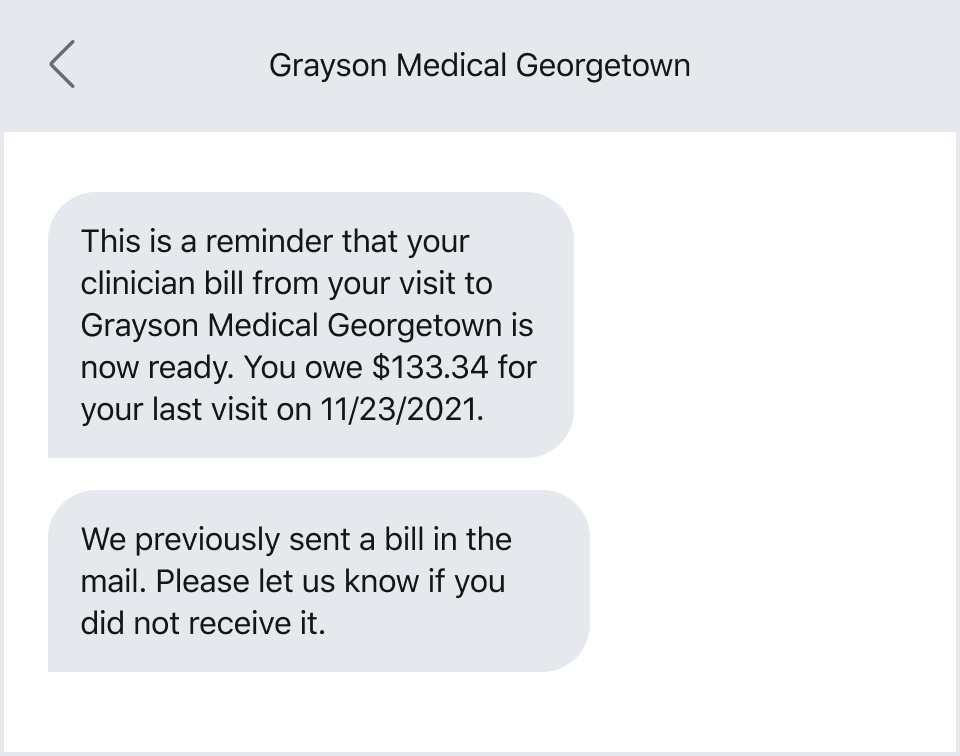 Sending a payment reminder via text message