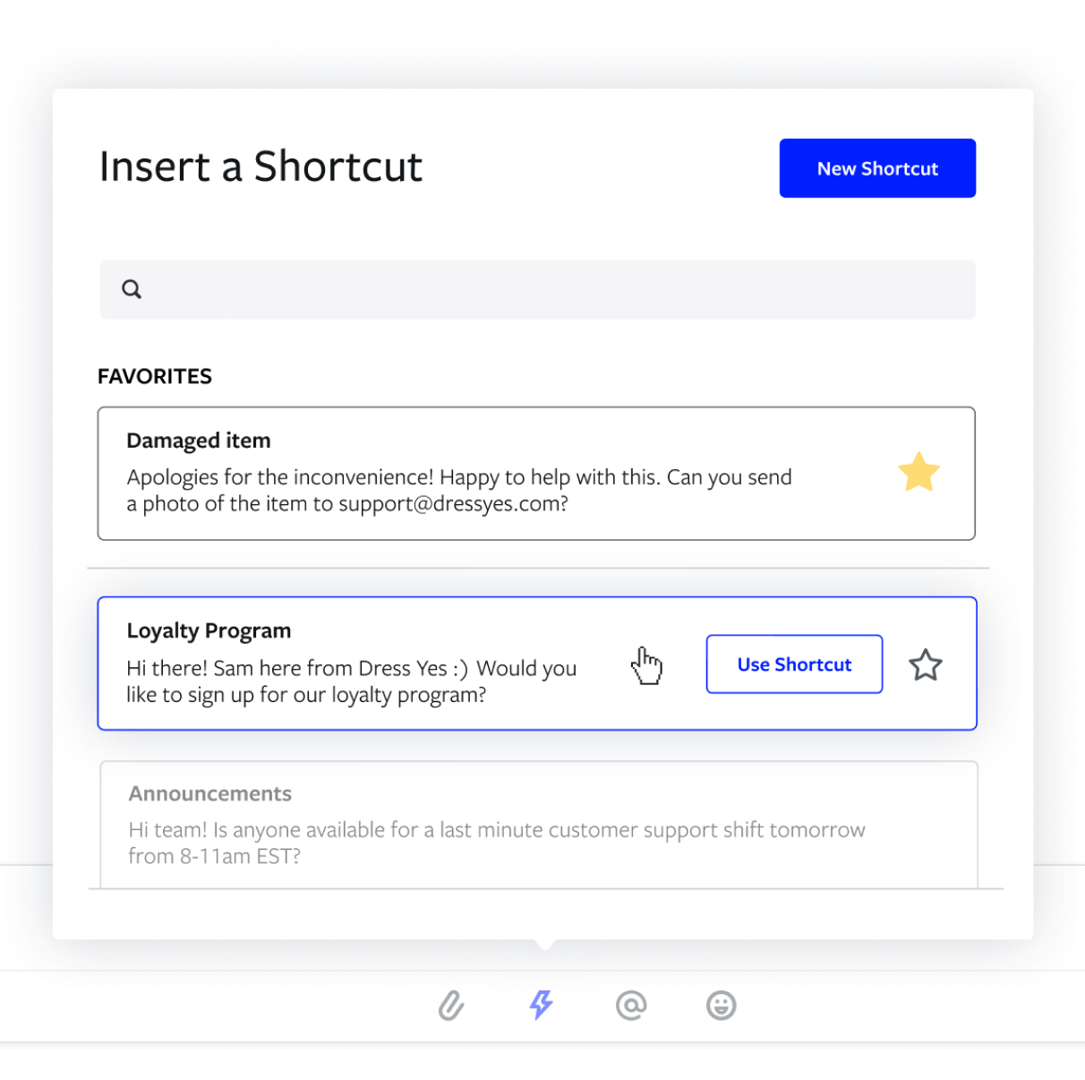 inserting a shortcut