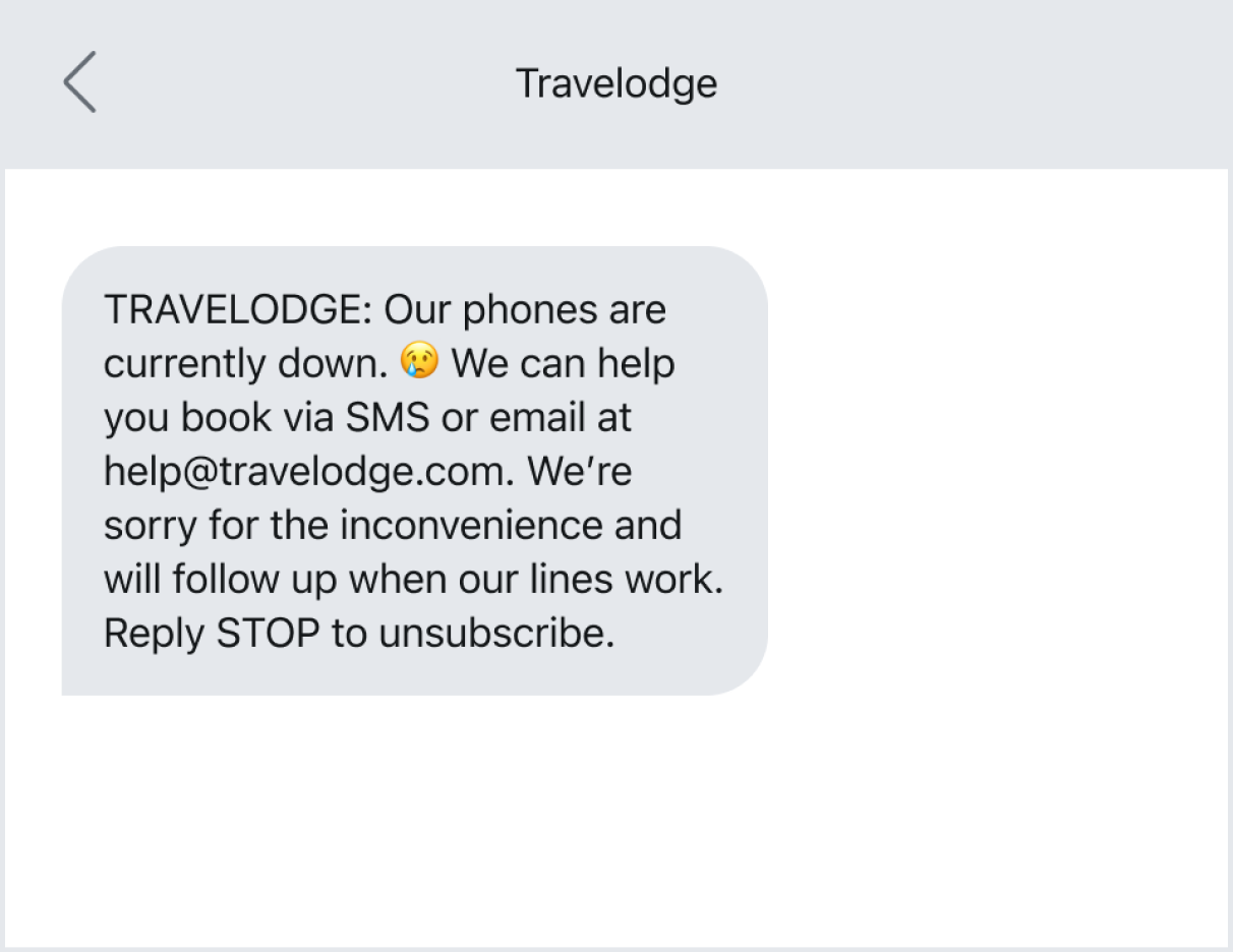 Text message example for an important update.