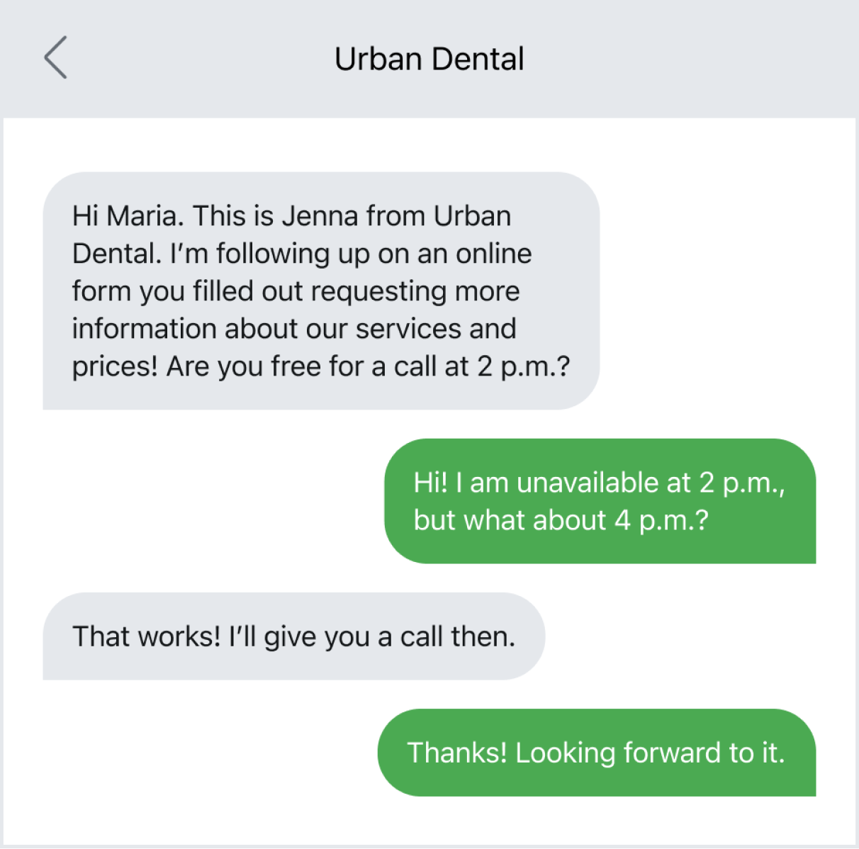 A text example of lead follow up