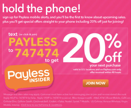 Payless' 20% off incentive.