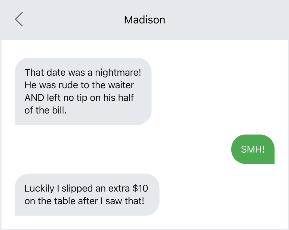 An example of a text conversation between friends.