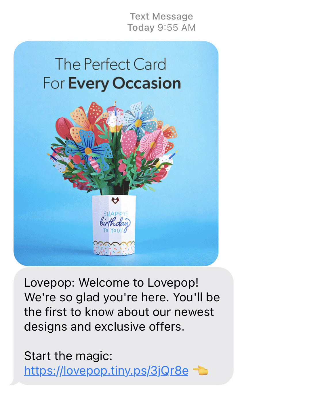 An MMS example from Lovepop